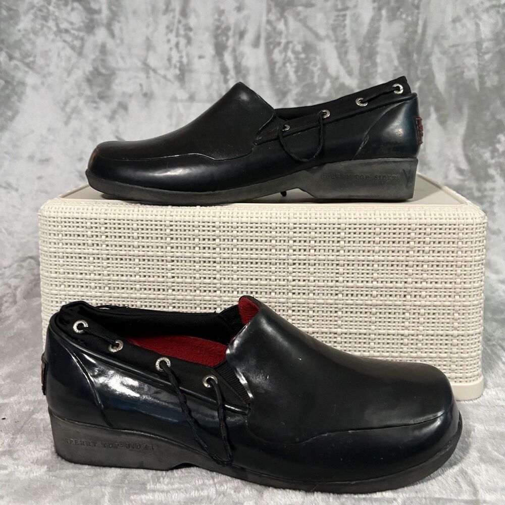Sperry Top-Sider Womens Size 8 M Waterproof Rubber Rain Shoes Clogs Black Loafer